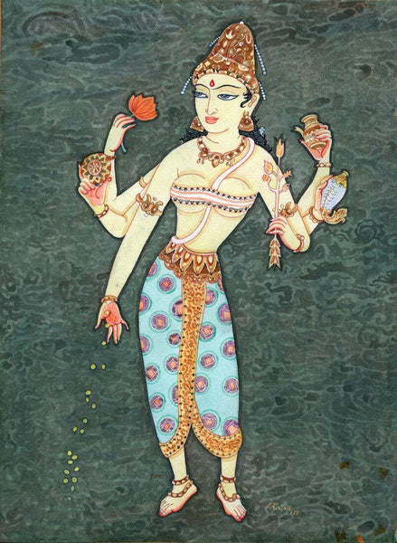 Goddess Dhanalakshmi (One Of Ashtalakshmi) - Indian Painting - Framed Prints