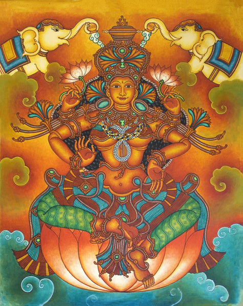 Goddess Lakshmi - Kerala Mural Painting - Indian Folk Art - Life Size Posters