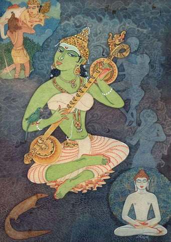 Goddess Matangi (Maathangi) - Indian Painting - Large Art Prints by Raja