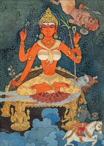 Goddess Tripurasundari - Indian Spiritual Religious Art Painting - Framed Prints by Raja