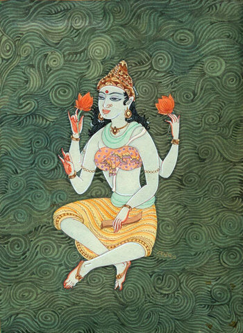 Goddess Vidyalakshmi (One Of Ashtalakshmi - Incarnation As Goddess Of Knowledge) - Indian Painting - Canvas Prints by Raja