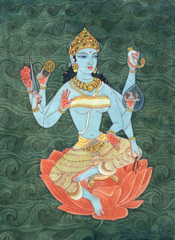 Goddess Vijayalakshmi (One Of Ashtalakshmi) - Indian Painting - Art Prints by Raja