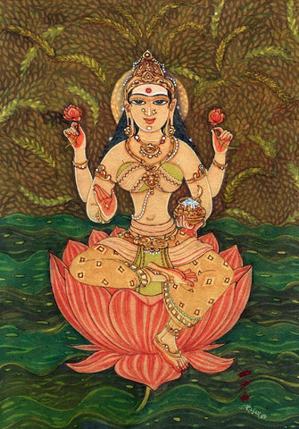 Goddess Annapoorna - S Rajam - Canvas Prints by S. Rajam
