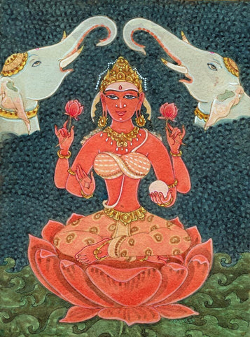 Goddess Lakshmi - S Rajam - Art Prints by S. Rajam