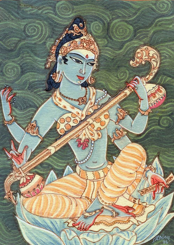 Goddess Saraswati - S Rajam - Large Art Prints