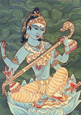 Goddess Saraswati - S Rajam - Canvas Prints by S. Rajam