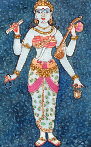 Goddess Saraswati II- S Rajam - Art Prints by S. Rajam