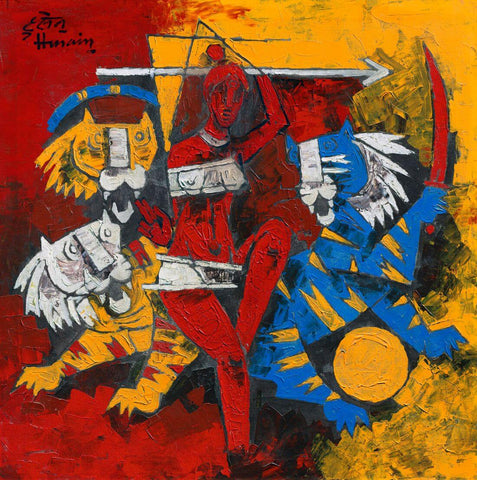 Goddess With Tigers by M F Husain