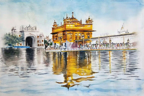 Golden Temple Amritsar - Sikh Holy Shrine - Watercolor Painting Poster Print - Art Prints by Akal