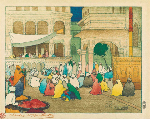 Golden Temple, Amritsar - Charles W Bartlett - Vintage 1916 Orientalist Woodblock India Painting - Framed Prints by Charles Bartlett