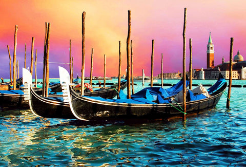 Gondolas Near The Grand Canal In Venice - Canvas Prints by Hamid Raza