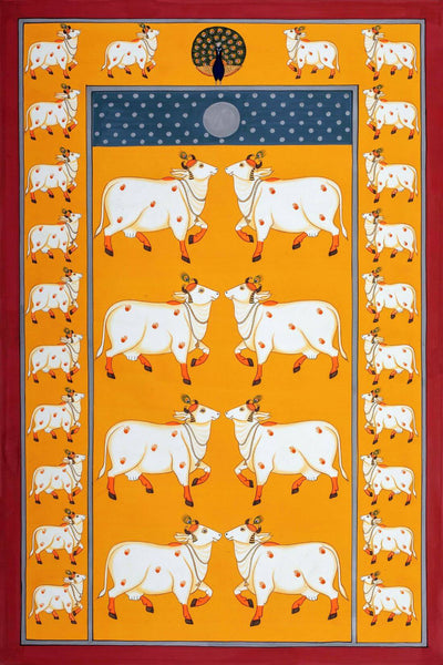 Govinda Cows - Krishna Pichwai Indian Painting - Framed Prints