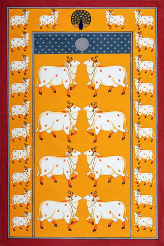 Govinda Cows - Krishna Pichwai Indian Painting - Framed Prints
