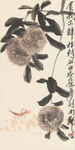Grasshopper And Chestnuts - Qi Baishi - Modern Gongbi Chinese Painting - Posters