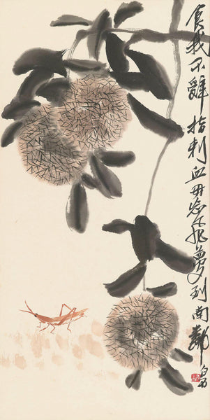 Grasshopper And Chestnuts - Qi Baishi - Modern Gongbi Chinese Painting - Framed Prints