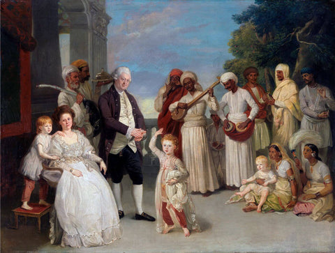 Group Portrait of Sir Elijah and Lady Impey - Lucknow - Johan Zoffany - c 1785 Vintage Orientalist Paintings of India - Life Size Posters
