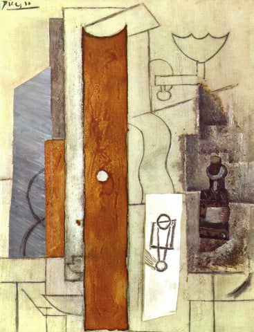Guitar, Gas-Jet And Bottle by Pablo Picasso