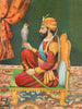 Guru Gobind Singh Seated With A Falcon - Chitra Shala Steam Press Poona c1900 -  Vintage Indian Sikh Art Painting - Canvas Prints