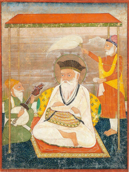 Guru Nanak With Mardana - c1830 - Indian Vintage Miniature Sikh Painting - Canvas Prints