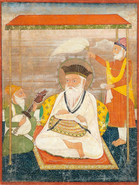 Guru Nanak With Mardana - c1830 - Indian Vintage Miniature Sikh Painting - Art Prints