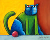 Green And Blue Cat With Pink Ball - Framed Prints