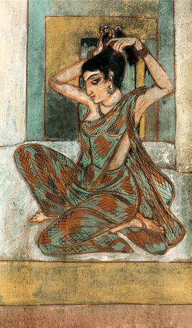 Hair Dressing - Nandalal Bose - Bengal School Indian Watercolor Painting by Nandalal Bose