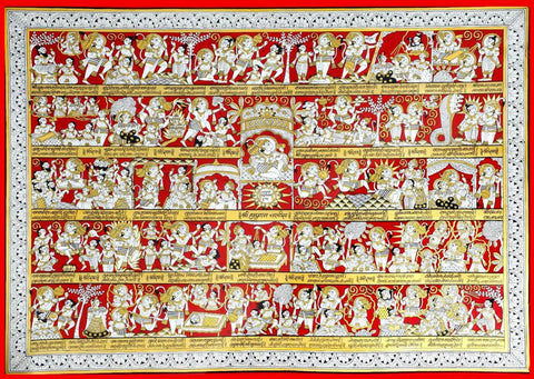 Hanuman Chalisa III - Phad Ramayan Painting - Large Art Prints by Raghuraman