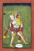 Hanuman carrying Rama and Lakshmana on his Shoulders - Mandi 18th Century - Indian Vintage Miniature Ramayan Painting - Art Prints