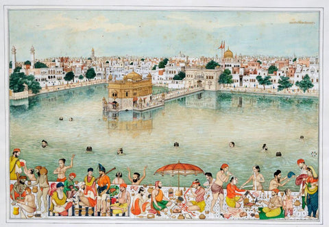 Harmandir Sahib (Golden Temple) Amritsar, Punjab, India - Bishan Singh Musavar Ambaratsr Ji - Vintage 1860 Indian Sikh Art - Canvas Prints