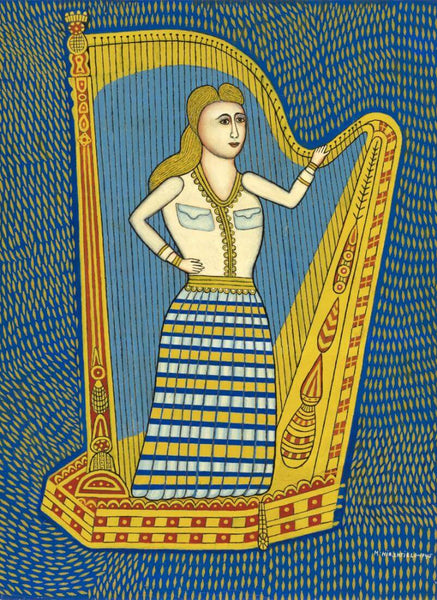 Harp Girl II - Morris Hirshfield - Folk Art Painting - Canvas Prints
