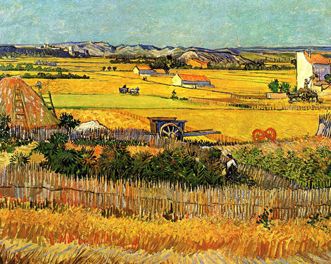 Harvest At La Crau with Montmajour in the Background by Vincent Van Gogh