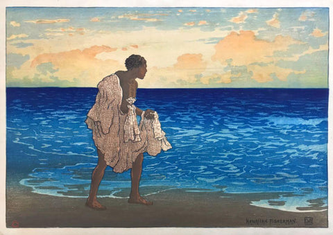 Hawaian Fisherman - Charles W Bartlett - Vintage Orientalist Woodblock Painting - Large Art Prints by Charles Bartlett