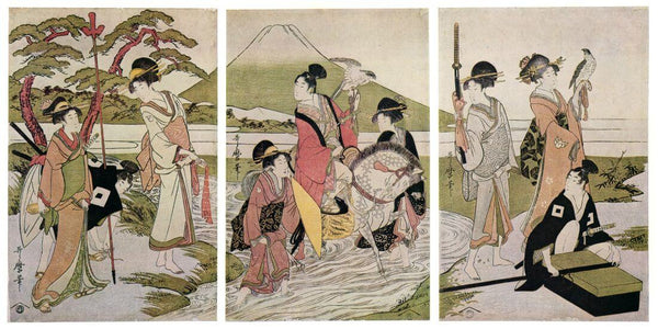 Hawking Party In Front Of Mount Fuji - Kitagawa Utamaro - Ukiyo-e Woodblock Print Art Painting - Canvas Prints