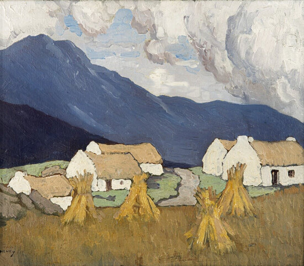 Hay Stacks With Cottages - Paul Henry RHA - Irish Master - Landscape Painting - Life Size Posters