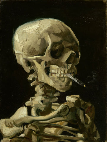 Skull of a Skeleton with Burning Cigarette - Large Art Prints