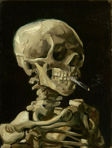 Skull of a Skeleton with Burning Cigarette - Canvas Prints