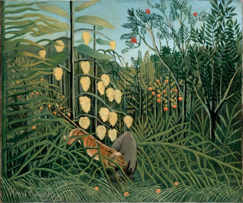 In a Tropical Forest: Struggle between Tiger and Bull - Large Art Prints by Henri Rousseau