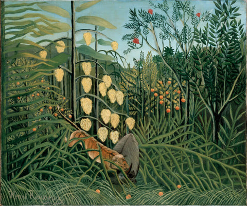 In a Tropical Forest: Struggle between Tiger and Bull by Henri Rousseau