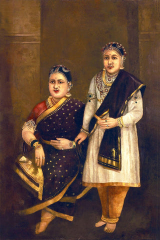 Her Highness Janaki Subbamma Bai Sahib Rani of Pudukkottai And Her daughter - Raja Ravi Varma Painting - Art Prints
