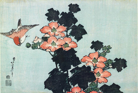 Hibiscus and Sparrow - Katsushika Hokusai - Japanese Woodcut Ukiyo-e Painting by Katsushika Hokusai