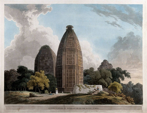 Hindu Temples at Bindraban on the river Jumna - Thomas Daniell  - Vintage Orientalist Paintings of India - Canvas Prints by Thomas Daniell