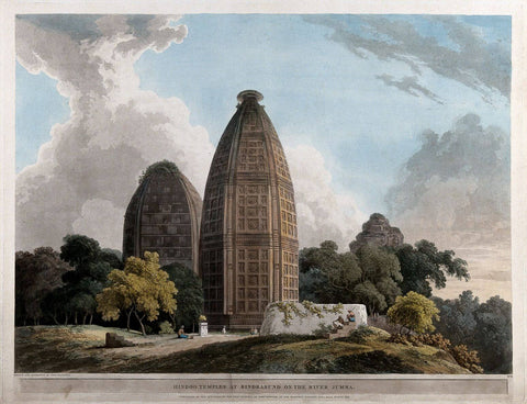 Hindu Temples at Bindraban on the river Jumna - Thomas Daniell - Vintage Orientalist Paintings of India by Thomas Daniell