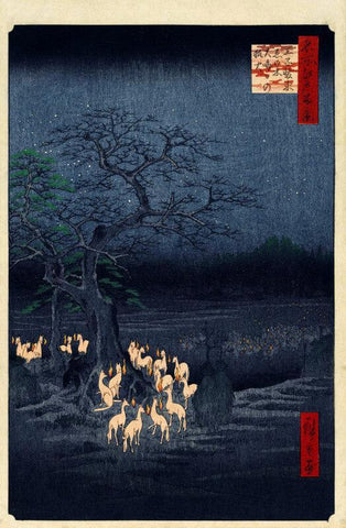 New Years Eve Foxfires At The Changing Tree, Oji - Canvas Prints by Ando Hiroshige