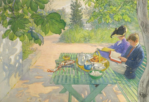 Holiday Reading - Carl Larsson - Water Colour Painting by Carl Larsson