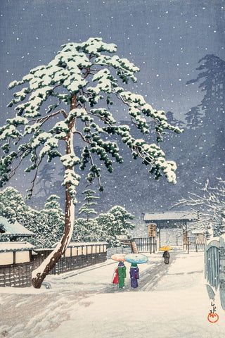 Honmonji Temple In Snow - Kawase Hasui - Japanese Woodblock Ukiyo-e Art Painting Print by Kawase Hasui