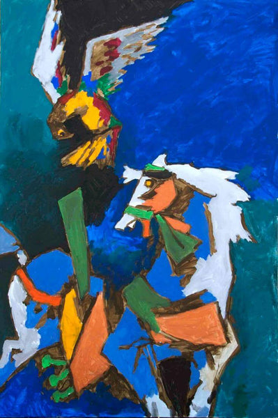 Horse And Falcon - Maqbool Fida Husain Painting - Canvas Prints