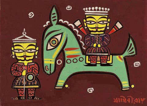 Horse Rider And Attendant - Jamini Roy - Bengal School - Indian Masters Painting - Life Size Posters