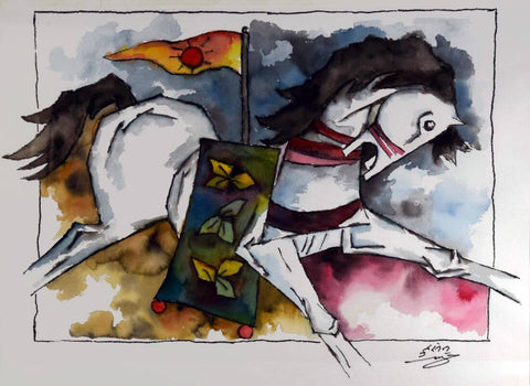 Horse Watercolor - Maqbool Fida Husain by M F Husain