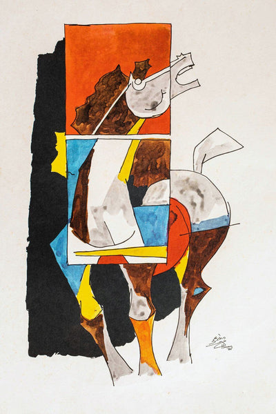 Horse (Watercolor) - Maqbool Fida Husain - Canvas Prints