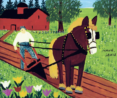 Horse and Farmer Ploughing - Maud Lewis - Nova Scotia Folk Art Painting by Maud Lewis